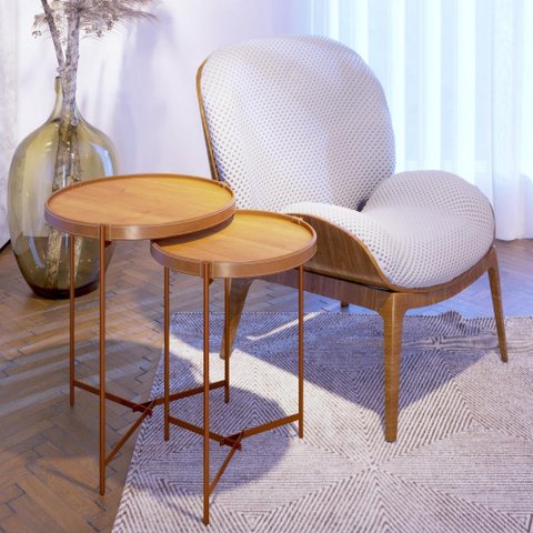 Conjunto Mesas Laterais Aqua Imcal Nature Cobre Redonda Sala de Estar