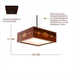 Luminária Decorativa Madeira Pendente Maresias Nog 45cm:Pau Ferro - 3