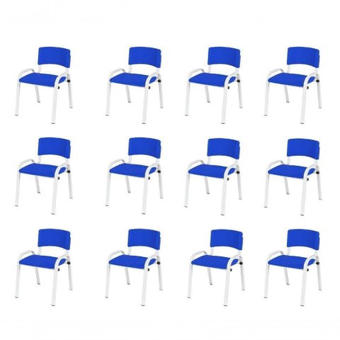 Kit 12 Cadeira Iso Infantil Creche, Base Branco Azul