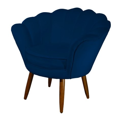 Poltrona Decorativa Pétala Suede Azul Marinho Pés Madeira Ms Decor