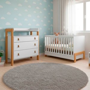 Quarto Bebê Completo Berço Vira Cama e Comoda Trocador 3 Gavetas Doce Sonho Qmovi