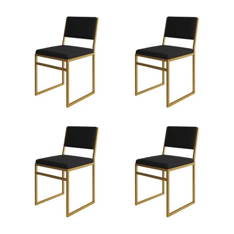 Kit 4 Cadeiras de Jantar Industrial Isa Assento Veludo Preto Base Dourado