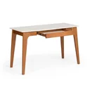 Ver imagem 3 de Escrivaninha Mesa Escritório Club 1 Gaveta 100% MDF 120cm Branco Pérola e Garapa