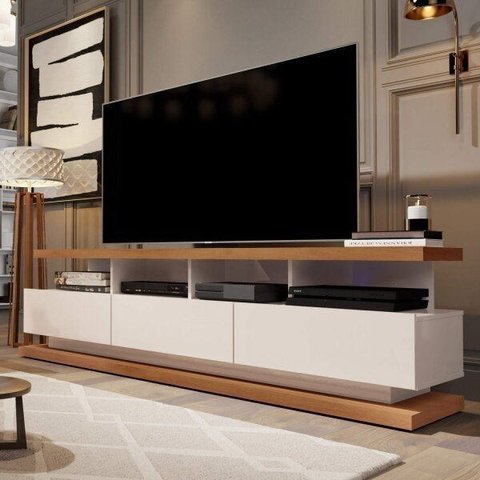Rack para TV até 72 Polegadas 180cm Vivare com Rodízios Bege