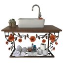 Ver imagem 1 de Bancada de Madeira e Ferro com Rosas em Verniz Para Banheiros Libertas Rosas Artesanato Bancada Rosa