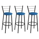 Ver imagem 1 de Kit 3 Banquetas Alta Preta com Encosto Assento Azul Jaddi