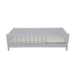 Cama Solteirão Base Montessoriana Madeira Maciça Pinus - Verniz Incolor - Grade Vertical Completa - 1