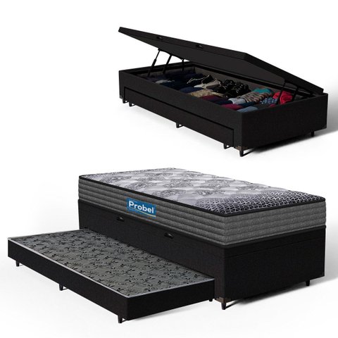 Cama Box Baú com Colchão de Espuma D60 Double Face Guarda Costas Comfort Force Probel + Auxiliar