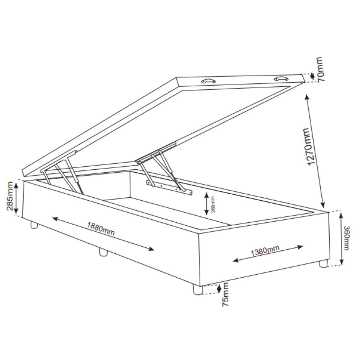 Base Box Bau Casal Ravena (43x138x188cm) Turkey Creme- Casa Giulia - 3