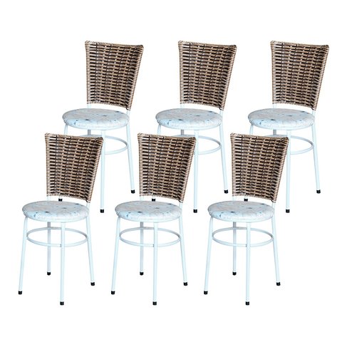 6 Cadeiras para Mesa Branca Hawai Avelã Assento Floral:floral Areia