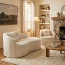 Ver imagem 1 de Kit de 01 Sofá Orgânico Curvo Feijão + 01 Poltrona Confortável Sala Estúdio Amore Bouclê Off White -