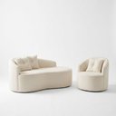 Ver imagem 2 de Kit de 01 Sofá Orgânico Curvo Feijão + 01 Poltrona Confortável Sala Estúdio Amore Bouclê Off White -