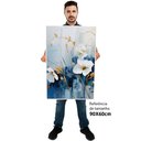 Ver imagem 2 de Kit Quadro Decorativo 3 Telas Canvas Flores Azuis em Traços de Ouro Tacolado Borda Infinita 60 X 90c