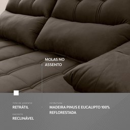 Sofá Retrátil/Reclinável Verona 2,00m Suede Velut Tabaco c/ Molas no Assento - King House - 8