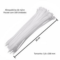 200 Enforca Gato Fita Lacre de Nylon 3.6x200mm Cinta Plástica Hellerman 20cm Branco - 2