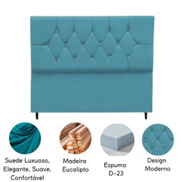 Cabeceira Cama Box Estofada Casal 140 Cm Geovana Suede:azul Turquesa - 4