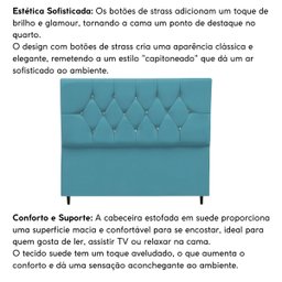 Cabeceira Cama Box Estofada Casal 140 Cm Geovana Suede:azul Turquesa - 5