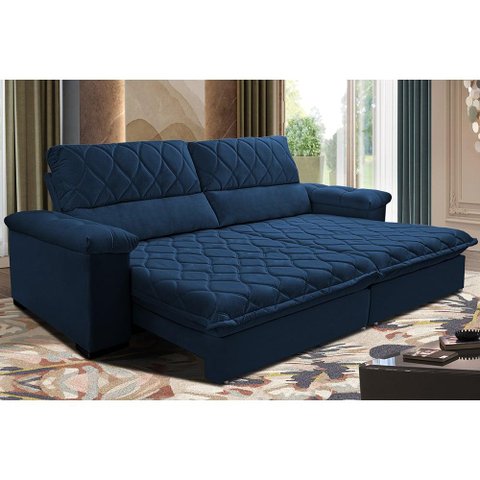 Sofá Retrátil e Reclinável 2,75m Molas Ensacadas Cama inBox Big Home com Bordado 3D Velusoft