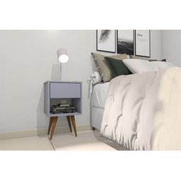 Mesa de Cabeceira Mdf Pés Palitos com 1 Gaveta e 1 Nicho Plancasa:azul Sereno - 3