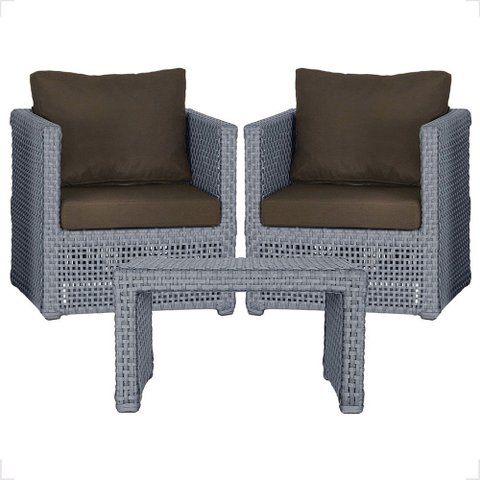 Mesa Centro e 2 Poltronas Madri Corda Náutica Estofado 9 Trama Original