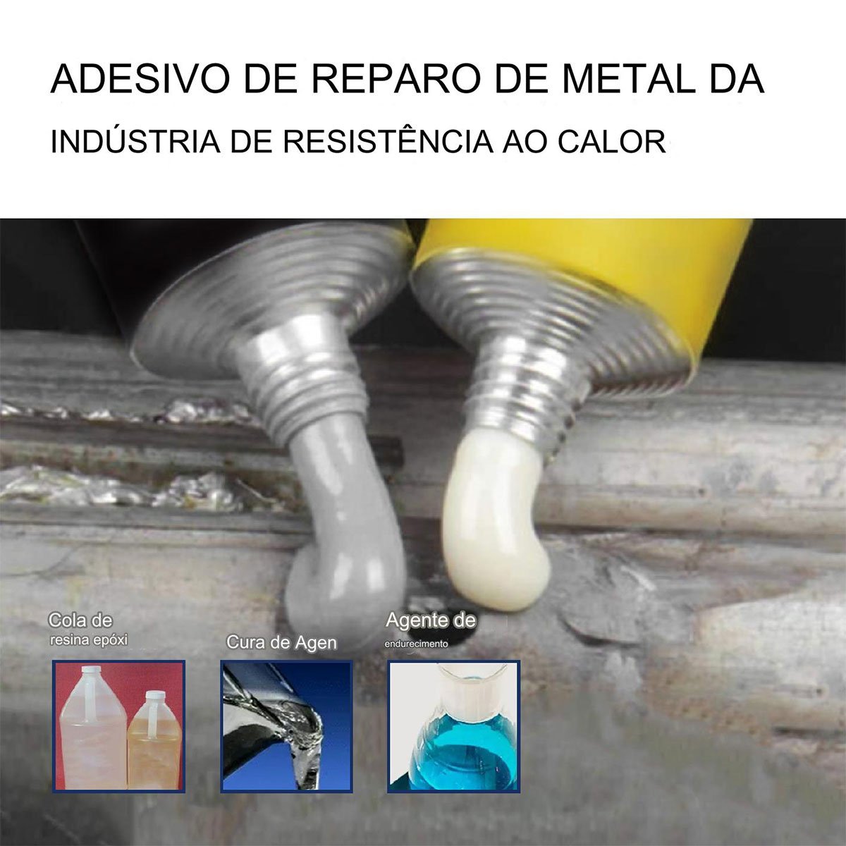 Super Cola Epoxi Metal Aço Aluminio Vazamento Resistente Secagem Rapida Reparo Rachadura Leva pra Ca - 2