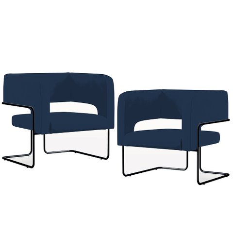Kit 02 Poltronas Decorativas Scarlett D02 Base de Aço Preto Veludo Azul Marinho B-304 - Lyam Decor
