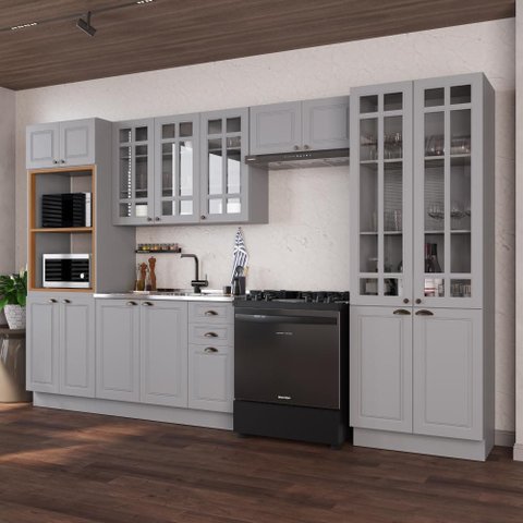 Armário de Cozinha Modulada Completa Fidelitá Nara 100% MDF 5 Peças 350cm 16 Portas 2 Gavetas sem
