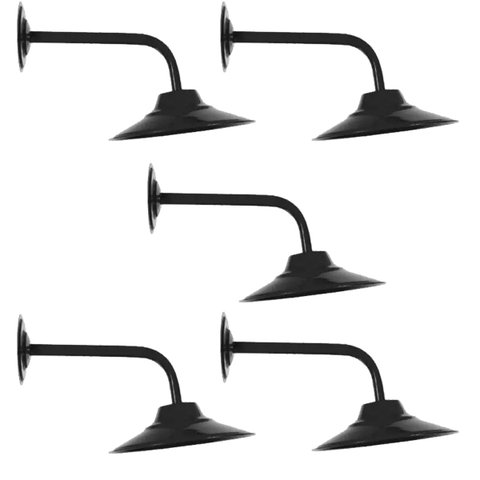 Kit 5 Arandela Retrô Externa Prato Alumínio Braço Curvo 30cm Preto