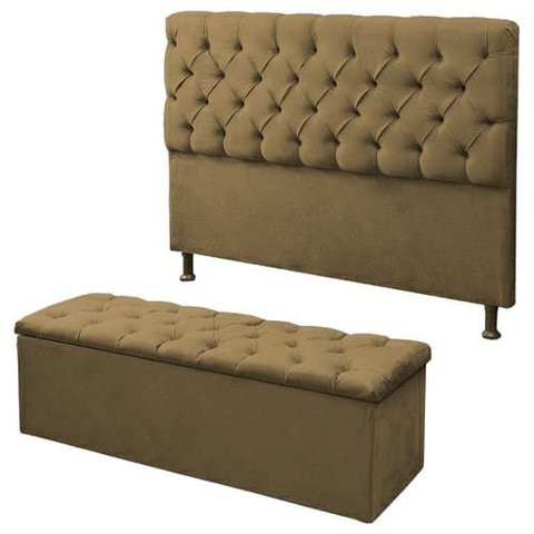 Kit Cabeceira Paris+ Calçadeira Itália King 195 CM Suede Camurça - D A Decor