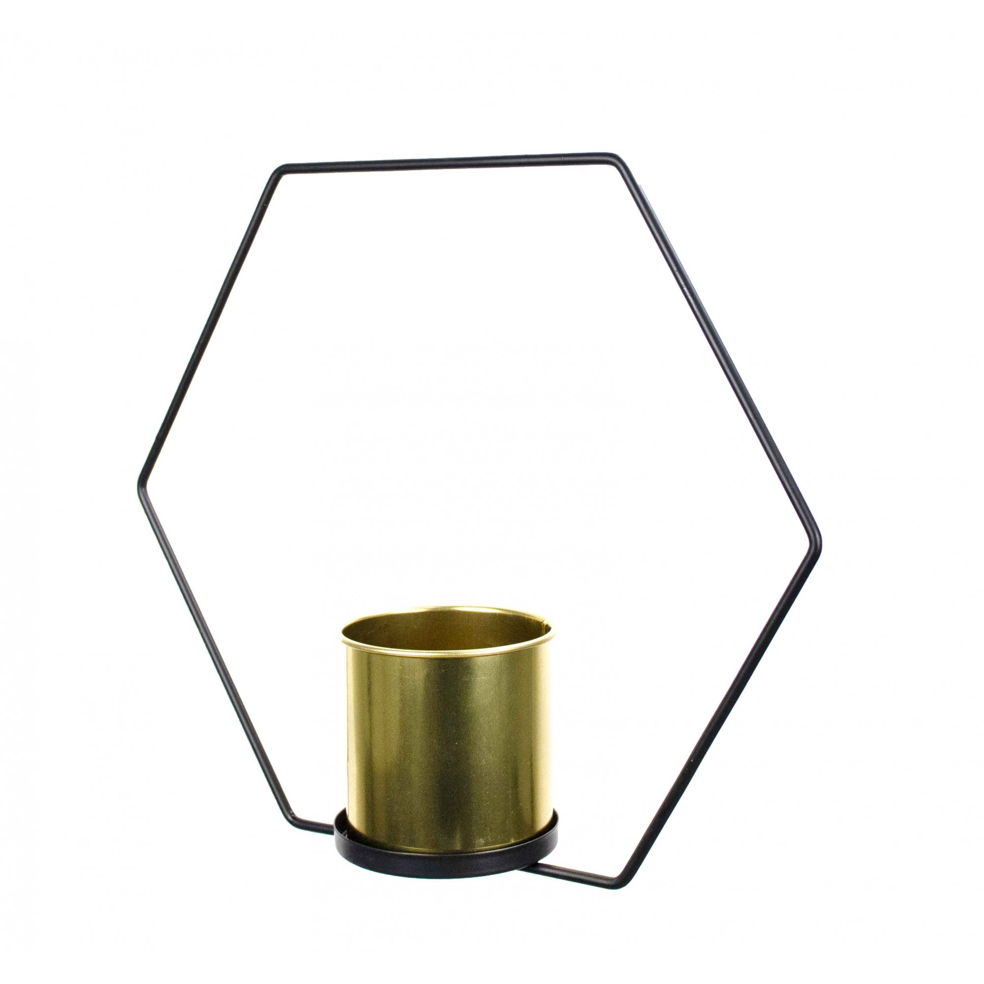 Vaso Decorativo Metal para Pendurar Dourado e Preto 29x33cm - D'Rossi - 1