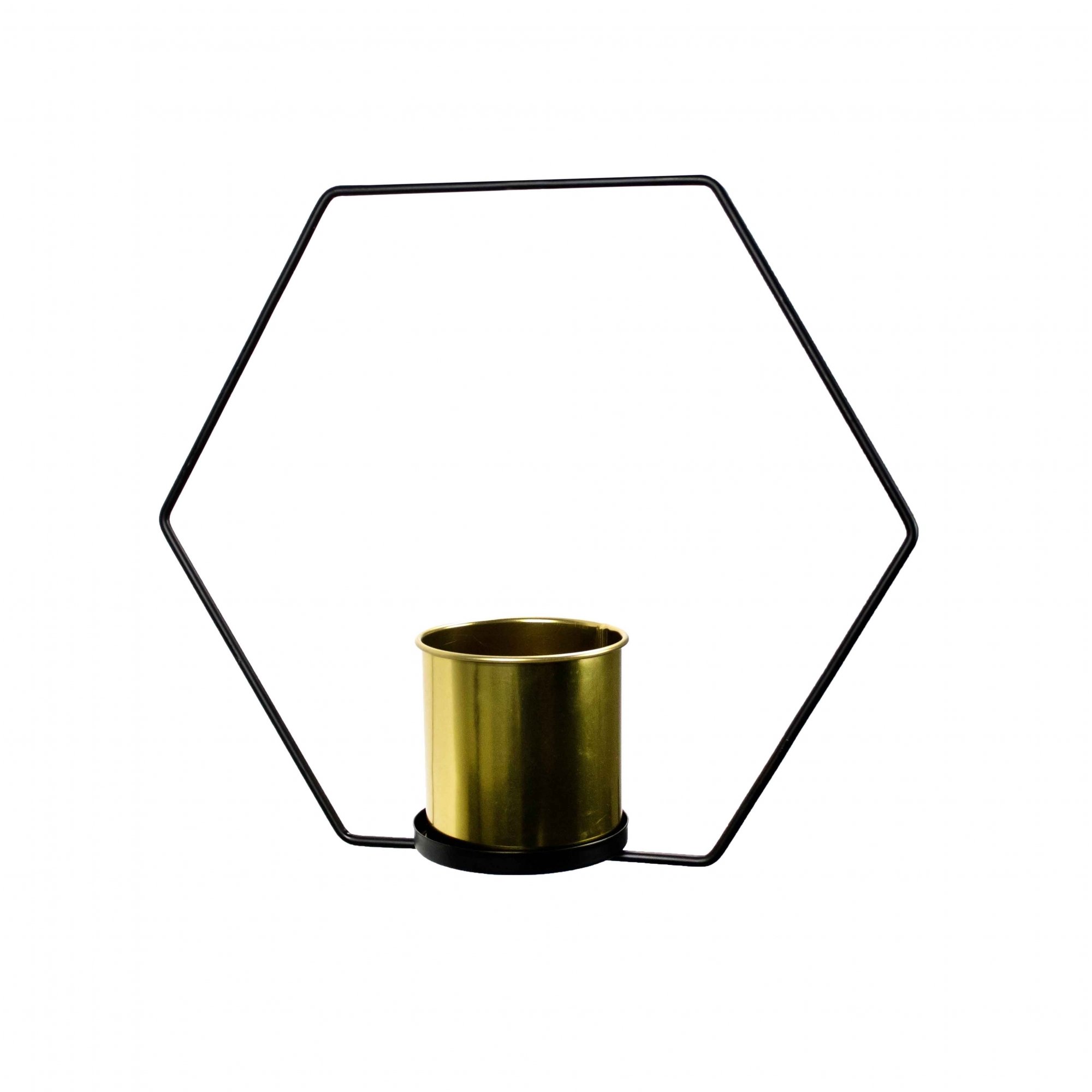 Vaso Decorativo Metal para Pendurar Dourado e Preto 29x33cm - D'Rossi - 2