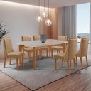 Ver imagem 1 de Mesa de Jantar Liz 180cm Tampo MDF Vidro Canto Copo com 6 Cadeiras Carolina