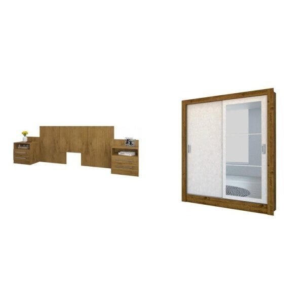 Conjunto Quarto Casal Cabeceira Extensível e Guarda-Roupa com Espelho 2 Portas Espresso Móveis - 1