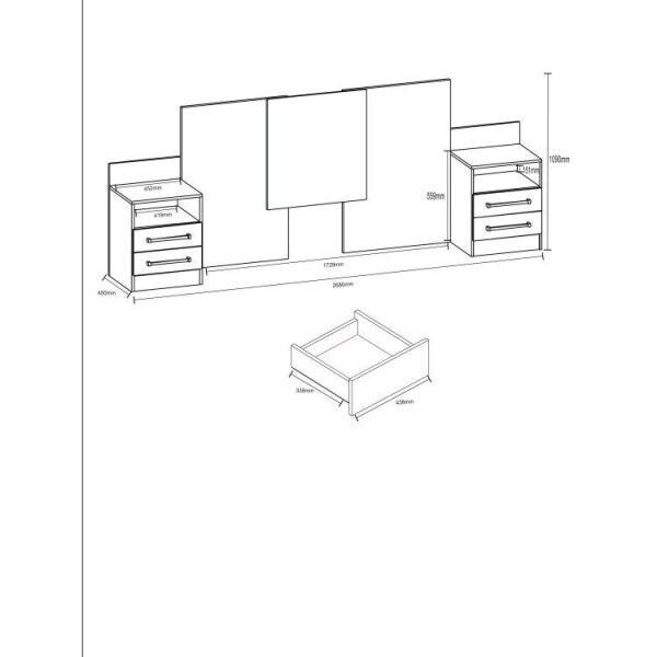 Conjunto Quarto Casal Cabeceira Extensível e Guarda-Roupa com Espelho 2 Portas Espresso Móveis - 4