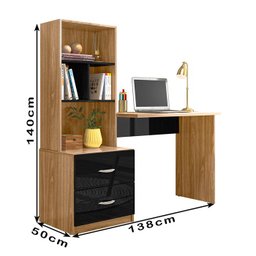 Escrivaninha Multifuncional 2 Gavetas 138cm Preto Nature Plla - 3