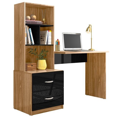 Escrivaninha Multifuncional 2 Gavetas 138cm Preto Nature Plla