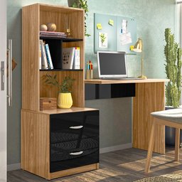 Escrivaninha Multifuncional 2 Gavetas 138cm Preto Nature Plla - 2