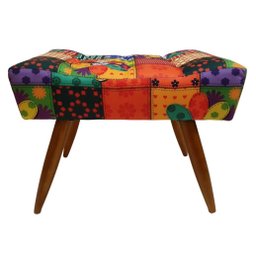Puff Retangular Viena Suede Estampado Pés Natural Para Sala Quarto:PatchWork - 2
