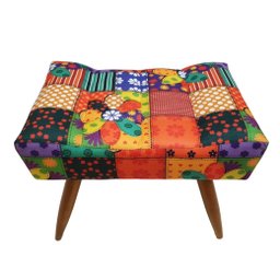 Puff Retangular Viena Suede Estampado Pés Natural Para Sala Quarto:PatchWork - 3
