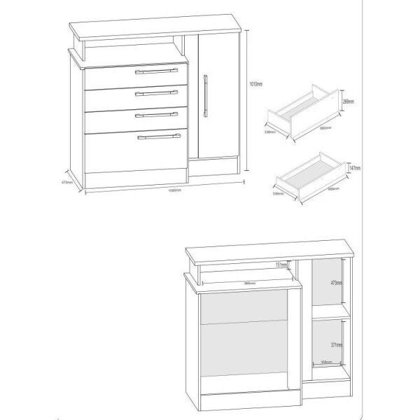 Conjunto Cômoda 1 Porta 4 Gavetas e Guarda-Roupa Casal 6 Portas 9 Gavetas Espresso Móveis - 4