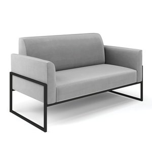 Sofá Namoradeira Base Industrial Alta Preto Marisa Suede Cinza D03 - D'rossi Drossi
