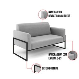 Sofá Namoradeira Base Industrial Alta Preto Marisa Suede Cinza D03 - D'rossi Drossi - 6