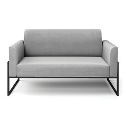 Sofá Namoradeira Base Industrial Alta Preto Marisa Suede Cinza D03 - D'rossi Drossi - 3