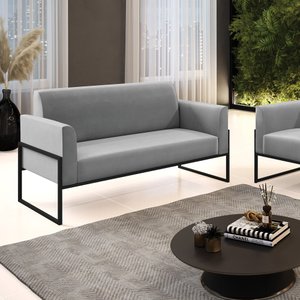 Sofá Namoradeira Base Industrial Alta Preto Marisa Suede Cinza D03 - D'rossi Drossi