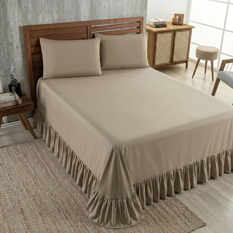 Colcha Laila C/ Babado 400 Fios Queen 3 Peças Bege