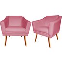 Ver imagem 1 de Kit 2 Poltronas Decorativa Agatha Suede Rosa Pés Madeira Ms Decor