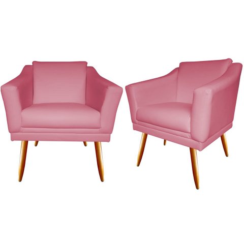 Kit 2 Poltronas Decorativa Agatha Suede Rosa Pés Madeira Ms Decor