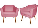 Ver imagem 1 de Kit 2 Poltronas Decorativa Agatha Suede Rosa Pés Madeira Ms Decor