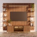 Ver imagem 1 de Estante para TV Home Theater 75" 100% MDF 254cm Vidro Reflecta Prateleiras LED Neon Float Canella
