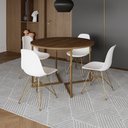 Ver imagem 1 de Mesa Jantar Industrial Redonda 110cm Amêndoa Base V com 4 Cadeiras Eames Eiffel Brancas Base Dourada
